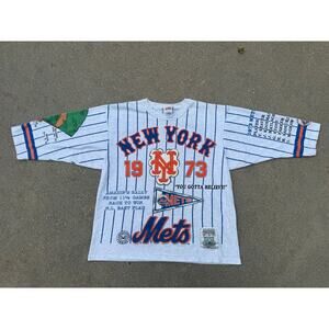 VTG 90s New York Mets 1973 National League Championship T-shirt AOP Long Gone LG